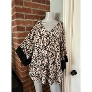 Lane Bryant Leopard Blouse 18/20 Plus Size Flowy Tunic Kimono Sleeve Boho Top